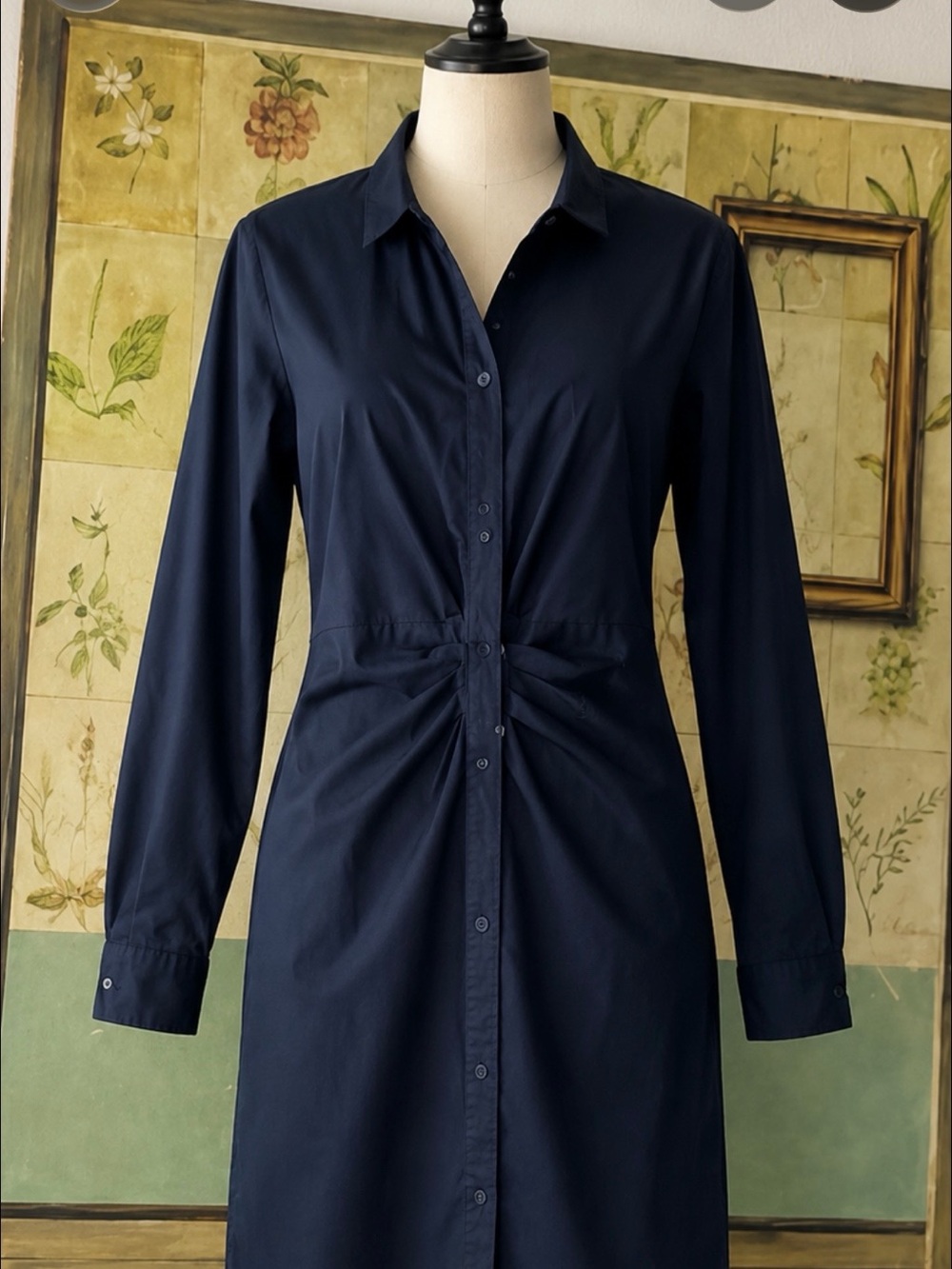 Ellen Tracy Midnight Blue Long Sleeve Dress 12 rushing very slimming cotton